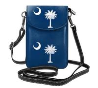 Qwvbn Sac à bandoulière à rabat en cuir avec drapeau de la Caroline du Sud, doux et imperméable, peut être utilisé comme portefeuille, avec une bandoulière amovible.
