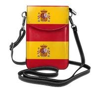 Qwvbn Sac à bandoulière à rabat en cuir avec drapeau espagnol, doux et imperméable, peut être utilisé comme portefeuille, avec une bandoulière amovible.