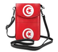 Qwvbn Sac à bandoulière à rabat en cuir avec drapeau tunisien, doux et imperméable, peut être utilisé comme portefeuille, avec une bandoulière amovible.