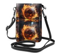 Qwvbn Sac à bandoulière à rabat en cuir avec motif de basket-ball sur le feu et l'eau, peut être utilisé comme portefeuille, avec une bandoulière amovible.