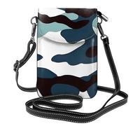 Qwvbn Sac à bandoulière à rabat en cuir camouflage marin, doux et imperméable, peut être utilisé comme portefeuille, avec une bandoulière amovible.
