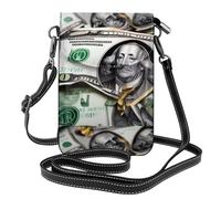 Qwvbn Sac à bandoulière en cuir à motif de billets de banque, doux et imperméable, peut être utilisé comme portefeuille, avec une bandoulière amovible.