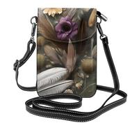 Qwvbn Sac à bandoulière en cuir à rabat en forme de fleur de plume, doux et imperméable, peut être utilisé comme portefeuille, avec une bandoulière amovible.