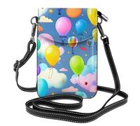 Qwvbn Sac à bandoulière en cuir avec ballons colorés, doux et imperméable, peut être utilisé comme portefeuille, avec une bandoulière amovible.