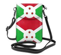 Qwvbn Sac à bandoulière en cuir avec rabat pour téléphone portable Motif drapeau du Burundi, doux et imperméable, peut être utilisé comme portefeuille, avec une bandoulière amovible.
