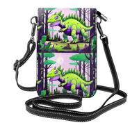Qwvbn Sac à bandoulière en cuir de dinosaure vert, doux et imperméable, peut être utilisé comme portefeuille, avec une bandoulière amovible.