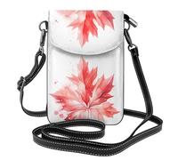 Qwvbn Sac à bandoulière en cuir rouge feuille d'érable, doux et imperméable, peut être utilisé comme portefeuille, avec une bandoulière amovible.