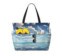 QWVBN Sac de voyage avec nuages blancs sur la mer, léger et réutilisable, adapté pour les voyages en famille, la gym et les aventures en plein air.