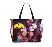 QWVBN Sac de voyage de plage avec papillons et fleurs, léger et réutilisable, adapté pour les voyages en famille, la gym et les aventures en plein air.