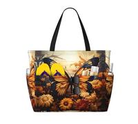 QWVBN Sac de voyage de plage avec papillons oranges et jaunes, léger et réutilisable, adapté pour les voyages en famille, la salle de sport et les aventures en plein air.