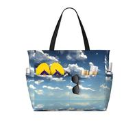 QWVBN Sac de voyage de plage bleu ciel et nuages blancs, léger et réutilisable, adapté pour les voyages en famille, la gym et les aventures en plein air.