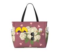 QWVBN Sac de voyage de plage rose d'amour blanche, léger et réutilisable, adapté pour les voyages en famille, la gym et les aventures en plein air.