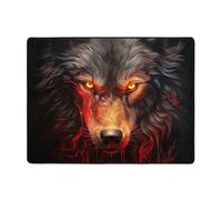 Qwvbn Tapis de sol antidérapant imprimé loup rouge en colère 160 x 121,9 cm, décoration d'intérieur, doux et antidérapant, adapté pour les salons, les hôtels et les bureaux.