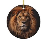 QWVBN The Lion's Gaze Décoration de Noël ronde en céramique à suspendre, décoration festive, convient comme cadeau pour vos amis, sœurs, etc.