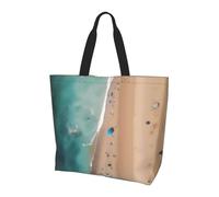 Qwvbn Vue aérienne de la plage imprimée sac de courses à une épaule pour femme, design spacieux et élégant, parfait pour les trajets quotidiens et le shopping.