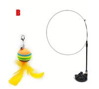 QWWQYDY Canne A Peche Chat Jouet interactif for Chatons : Baguette à Plumes Amusante avec Ventouse, Plumes de Rechange et clochettes for Chats d'intérieur et Chatons en Exercice(Color2)