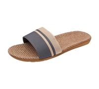 QWWQYDY Sandalette Femme Pantoufles de ménage tongs chaussures femmes pantoufles en lin sandales de plage été respirant chaussures plates sandales à rayures(Grey,38)