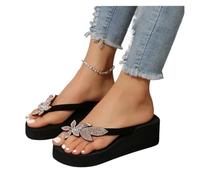 QWWQYDY Sandalette Femme Sandales d'été avec fleurs en diamant brillant, talon épais, bout rond, tongs confortables for femmes, nouvelle collection(Brown,36)