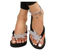 QWWQYDY Sandalette Femme Sandales d'été avec fleurs en diamant brillant, talon épais, bout rond, tongs confortables for femmes, nouvelle collection(WHITE,36)