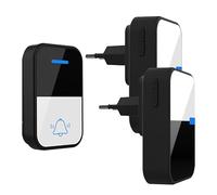 QX-008 Sonnette auto-alimentée avec 2 récepteurs, IP44 étanche 500ft sonnette sans fil avec 38 carillons 5 niveaux de volume, aucune batterie requise Plug dans kit de sonnette Boor avec lumière