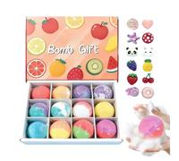Qxcmuan Balles de bain pour,12 Unités Nettoyant Peau avec Jouet Surprise | Boule Effervescente aux Fruits Design SPA - pour le soin personnel spa maison voyage salle d'eau hôtel anniversaire