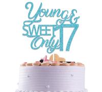 Qxcv Décoration de gâteau à paillettes bleu clair Young & Sweet Only 17 pour 17e anniversaire