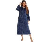 QXDZSW Automne Flanelle Chemise de Nuit Cardigan à Capuche Européenne Américaine Femme Homme Chemise de Nuit Pyjama Couple, bleu marine, XXL