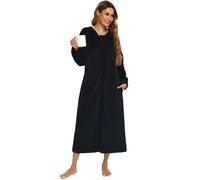 QXDZSW Automne Flanelle Chemise de Nuit Cardigan à Capuche Européenne Américaine Femme Homme Chemise de Nuit Pyjama Couple, Noir , XL