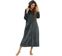 QXDZSW Automne Flanelle Chemise de Nuit Cardigan à Capuche Européenne Américaine Femme Homme Chemise de Nuit Pyjama Couple, gris, XL