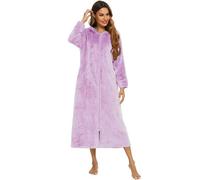 QXDZSW Automne Flanelle Chemise de Nuit Cardigan à Capuche Européenne Américaine Femme Homme Chemise de Nuit Pyjama Couple, violet clair, S