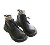 QXDZSW Bottes courtes à tête large pour femme - Imperméables - En peluche chaude - En laine - Chaussures moches et mignonnes, Noir 01, 38.5 EU