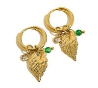 QXDZSW Boucles d'oreilles créoles en acier inoxydable pour femme Vintage Vert Pierre naturelle Charms Tendance Étanche Bijoux, Laiton