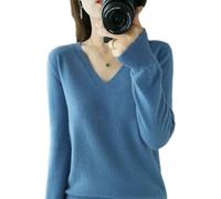 QXDZSW Chandails pour femmes décontractés col en V solides pulls pulls printemps automne femmes pull cachemire tricot chemise bas chemise, bleu, S