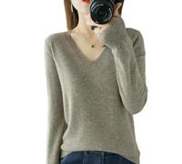 QXDZSW Chandails pour femmes décontractés col en V solides pulls pulls printemps automne femmes pull cachemire tricot chemise bas chemise, kaki, XXL