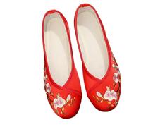 QXDZSW Chaussures à talons plats pour femme Chaussures de danse nationale confortables Mocassins brodés Foral Chaussures, Rouge, 39.5 EU