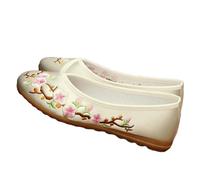 QXDZSW Chaussures à talons plats pour femme Chaussures de danse nationale confortables Mocassins brodés Foral Chaussures, blanc, 36 EU