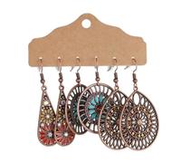 QXDZSW Ensemble de boucles d'oreilles géométriques rondes et ethniques en forme de goutte d'eau pour femme, Laiton