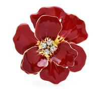 QXDZSW Grande broche fleur en émail rouge bleu pour femme femme strass beauté plantes décontractée broche broche broche, Métal