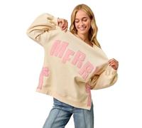 QXDZSW Pull de Noël pour femme avec lettres d'automne et d'hiver - Sweat ample à manches longues - Pull décontracté - Tenues de vacances de Noël, a, XL