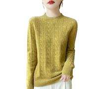QXDZSW Pull d'hiver en laine épaisse et chaude à col rond pour femme, jaune moutarde, M