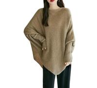 QXDZSW Pull long en tricot pour femme avec col asymétrique chauve-souris pour l'automne, gris foncé, L