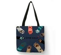 QXDZSW Sac fourre-tout décontracté mignon animal de compagnie imprimé patte de chat noir sac à main femme sac à main dames éco-réutilisable sacs de courses sacs d'épicerie, Motif 4, Size M 35x35 CM