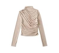 QXDZSW Slim Fit Long Sve T-irt Femme ort SLE Col Haut Base irt Design Sense Plissé Street SLE Taille élastique Minceur, abricot, XS