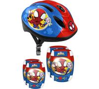 Qxer-Stamp Helmet + Elbow & Knee Pads Spidey Jeunesse Unisexe, Blue/Red, 50-56 Cm