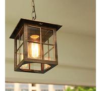 QXGJTLI E27 Lampe d'extérieur carrée Lampe à suspension de jardin Porte Couloir Balcon Lampe suspendue Lanterne Étanche Couloir Allée Cour Plafonniers Rétro Noir/Laiton Plafonnier Industriel