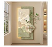 Qxgylz Art Mural 3D LED, Sculpture Murale Moderne, Décoration en Grès Murale Texturée 3D avec Vase À Fleurs Séchées, Fresque Murale 3D avec Éclairage LED, pour Entrée Salon(B,100x50cm/39.4x19.7in)