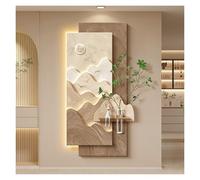 Qxgylz Art Mural 3D LED, Sculpture Murale Moderne, Décoration en Grès Murale Texturée 3D avec Vase À Fleurs Séchées, Fresque Murale 3D avec Éclairage LED, pour Entrée Salon(C,140x70cm/55.1x27.6in)