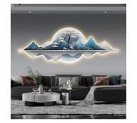 Qxgylz Décoration Murale 3D avec Éclairage LED, Peinture Suspendue Art Moderne, Paysage Créatif, Murale Illuminée avec Montagne Et Cerf for Salon(Blue2,100cm/39.4in)