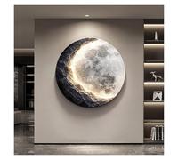 Qxgylz Décoration Murale 3D avec LED, Peinture Créative en Grès, Murales Lune LED Dimmable, Art Déco Ronde Lumière Murale, Fresque Murale en Grès pour Salon/Chambre(A,40cm/15.7in)