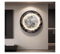 Qxgylz Décoration Murale 3D avec LED, Peinture Créative en Grès, Murales Lune LED Dimmable, Art Déco Ronde Lumière Murale, Fresque Murale en Grès pour Salon/Chambre(B,50cm/19.7im)